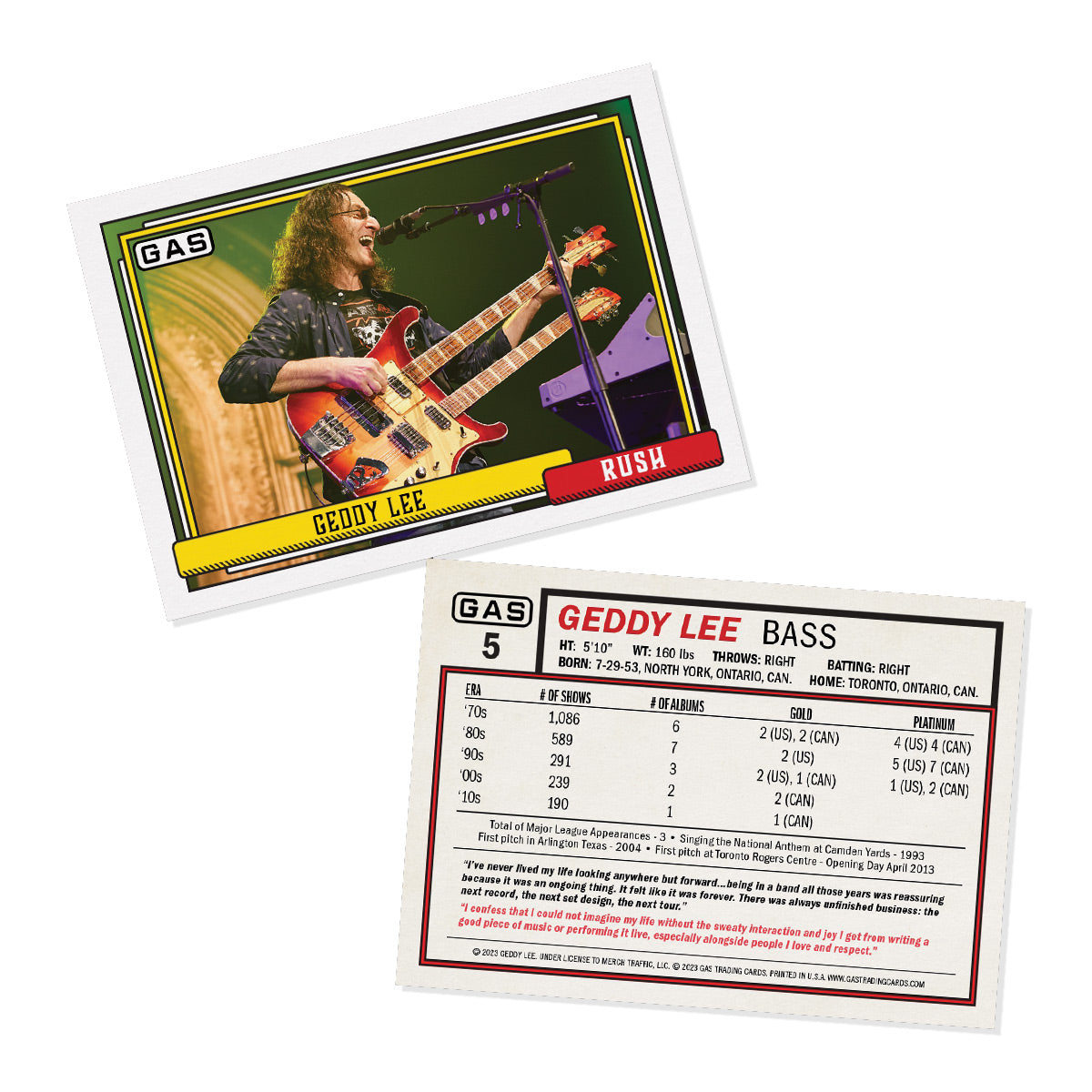 Geddy Lee Bassball Trading Cards